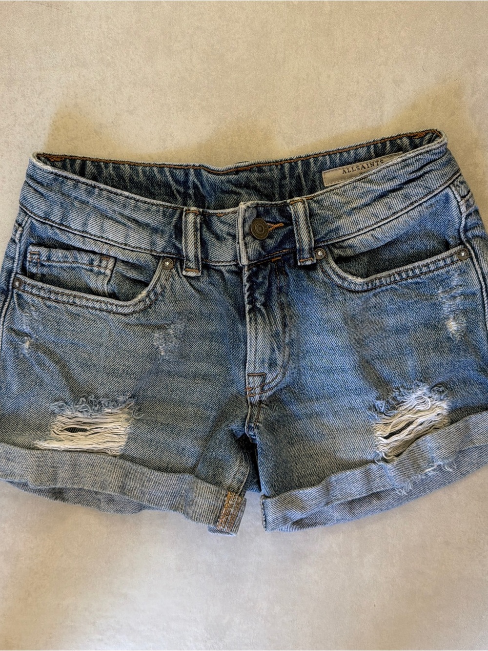 All Saints Women's Light Blue Rolled Hem Denim Shorts 25